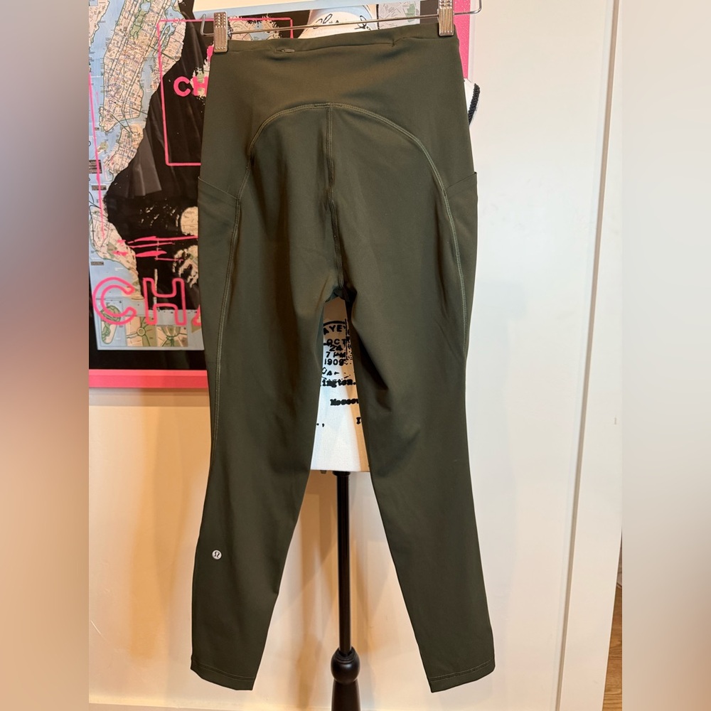 Lululemon Athletica Olive Green Leggings, side pockets and zip back pockets - Picture 7 of 16